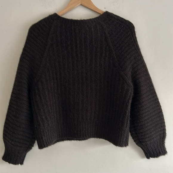 Free People Black Knit Eyelet Crewneck Carter Pullover Women's Size Small - Picture 8 of 14